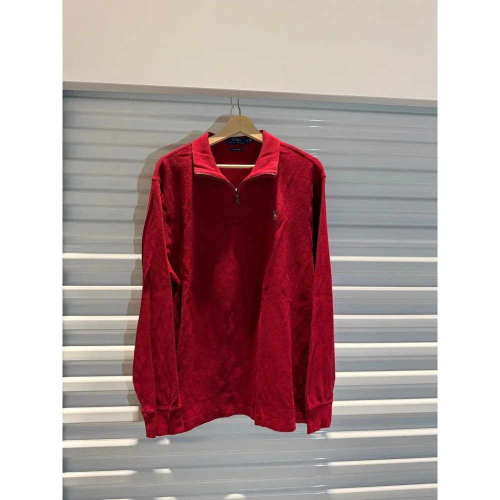 Polo Ralph Lauren Mens XL‎ Red Quarter Zip Pullover Sweatshirt Sweater Preppy